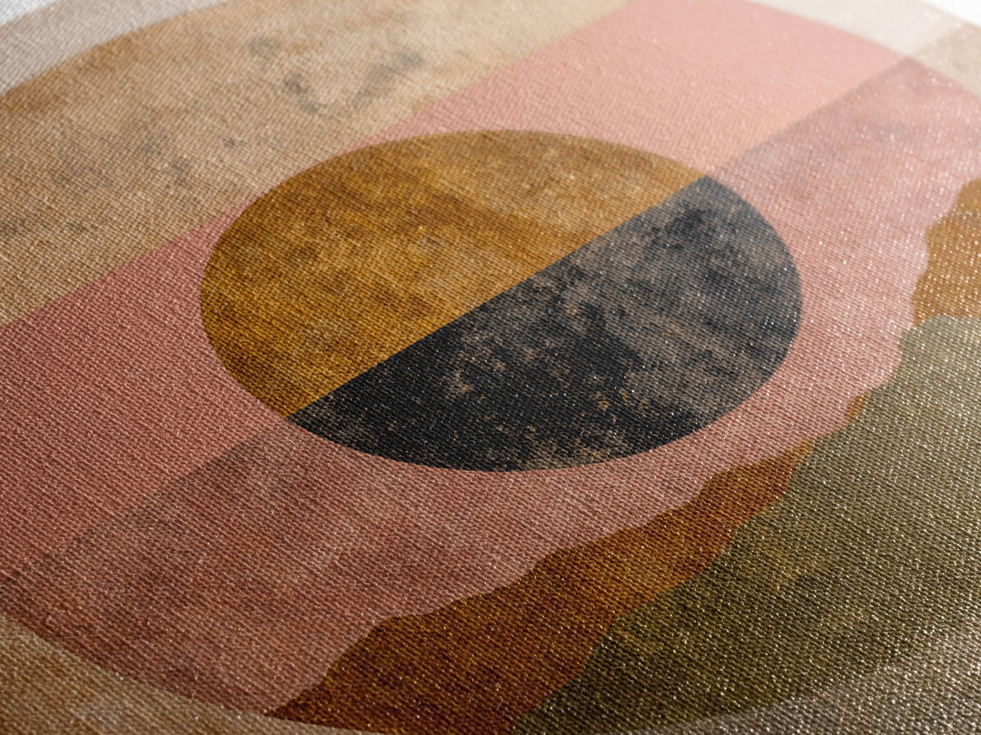 Large Sun and Hill Shapes Canvas Print, Midcentury Modern Art, Poster, Living Room Decor, Retro, Art Deco, Original Art, MMA-1x1-77