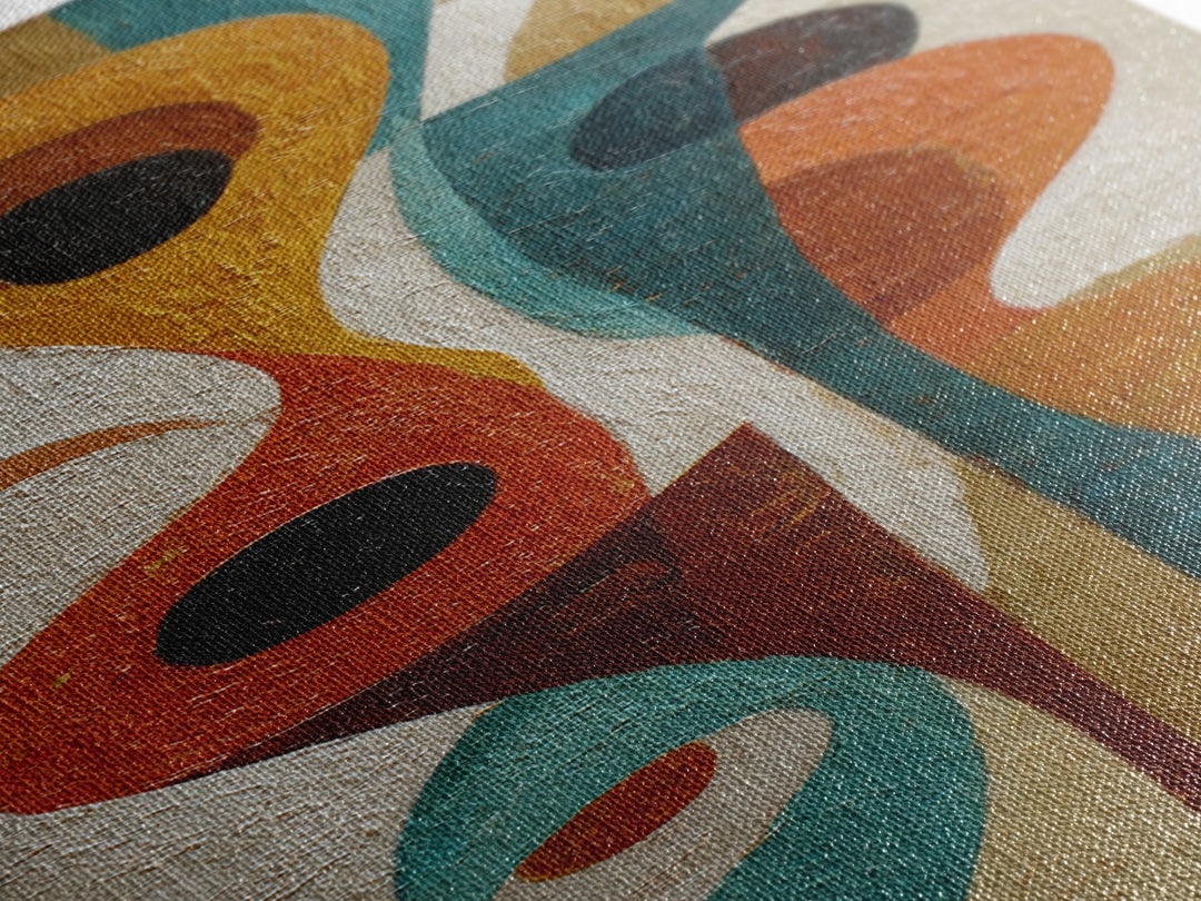 Boomerang Shapes in Mustard Teal and Coral Canvas Print, Midcentury Modern Art, Minimalist Decor, Living Room Decor, Retro, MMA-1x3-13
