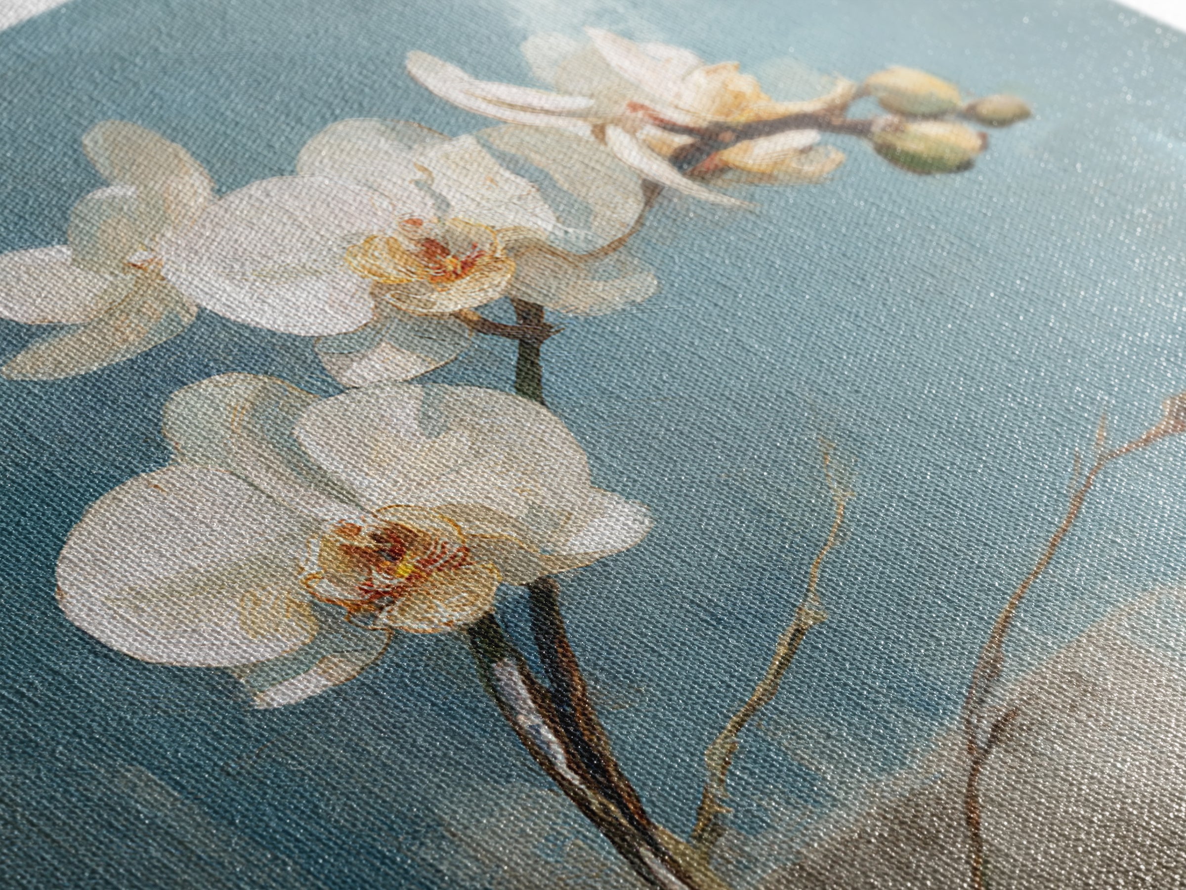 White Orchid on Gray Stone Surface Canvas Print, Medical Office Art, School Nurse Art, Office Decor, Oil Painting, Calm, MOA-1x1-30