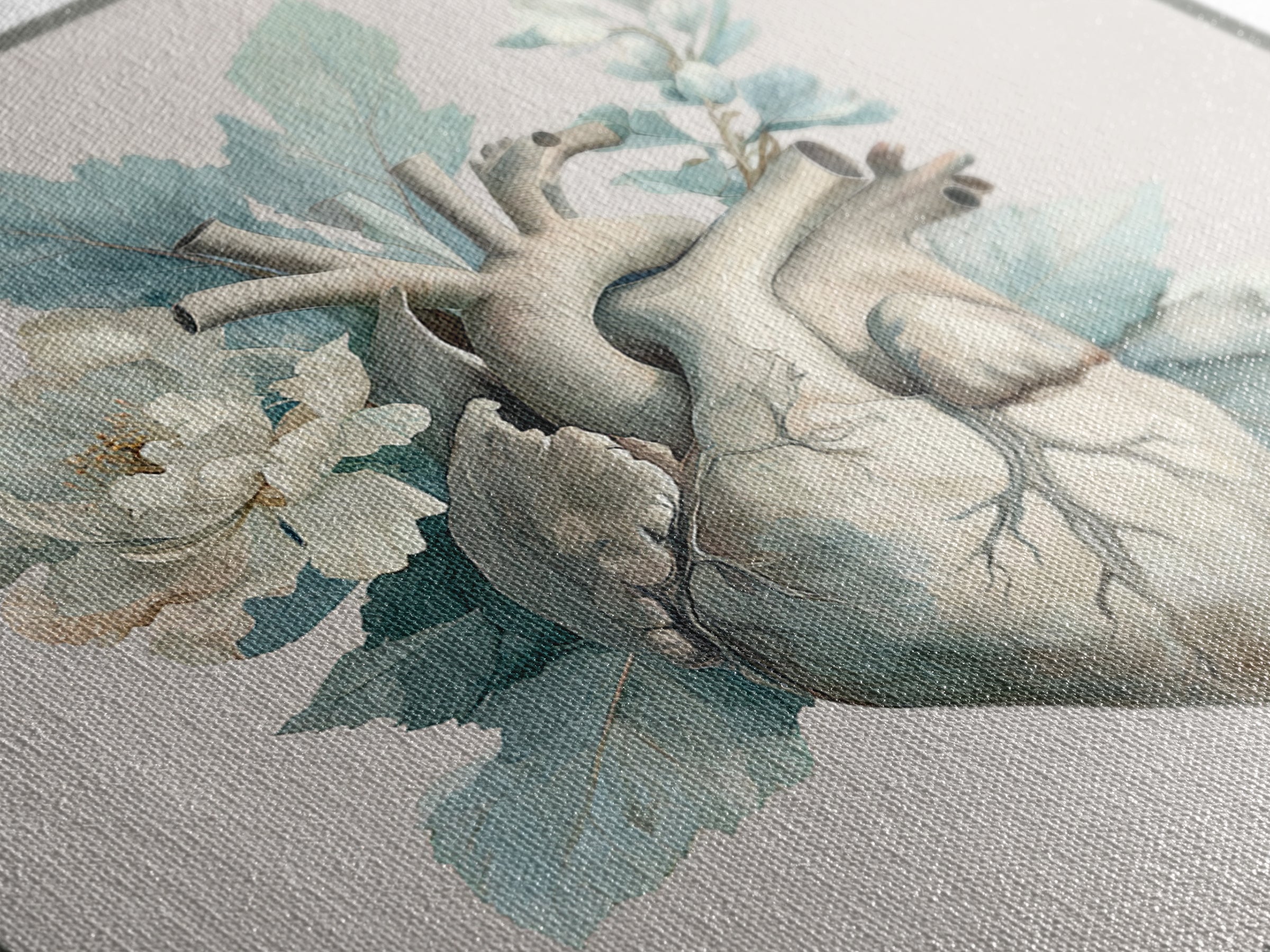 Anatomical Heart Rendered as Tasteful Botanical Art Canvas Print, Medical Office Art, Medical School, Office Decor, Calm, MOA-1x1-61
