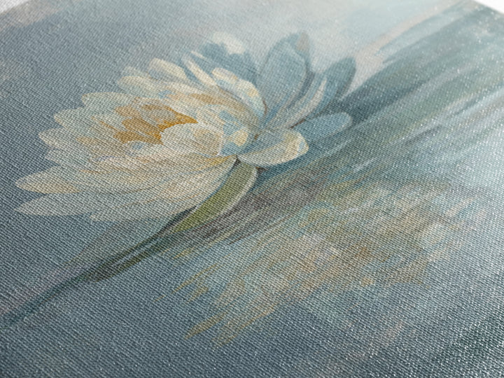 Lotus Flower Floating on Still Water Framed Canvas Print, Medical Office Art, Statement Artwork, Office Decor, Oil Painting, MOA-1x1-83