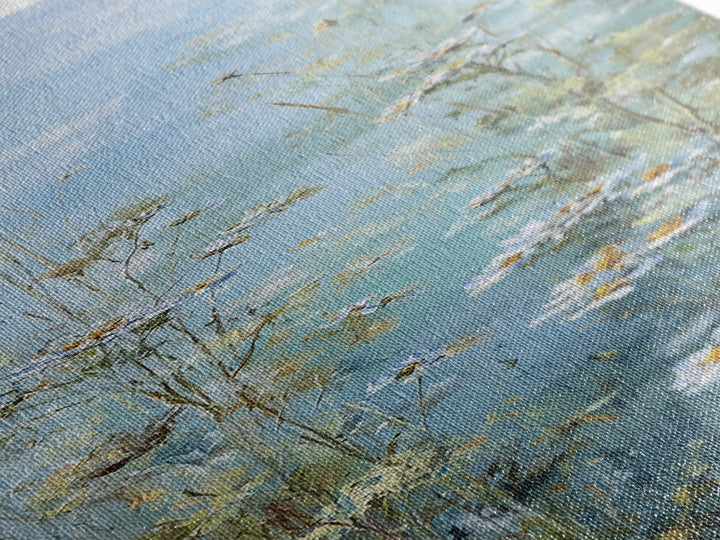 Sunlit Meadow with Wildflowers and Calm Mood Framed Canvas Print, Medical Office Art, Office Decor, Oil Painting, Calm, MOA-1x3-24