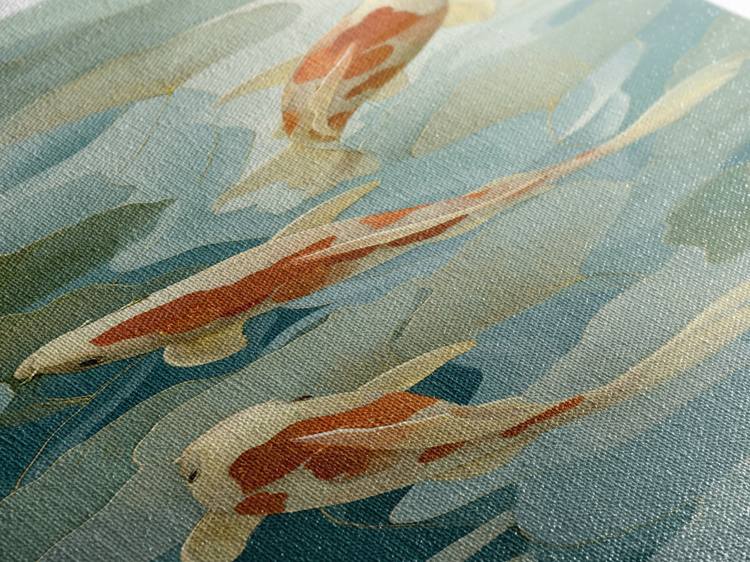Calm Koi Fish Swimming Through Clear Water Canvas Print, Medical Office Art, Gallery Decor, Office Decor, Oil Painting, Calm, MOA-1x3-82