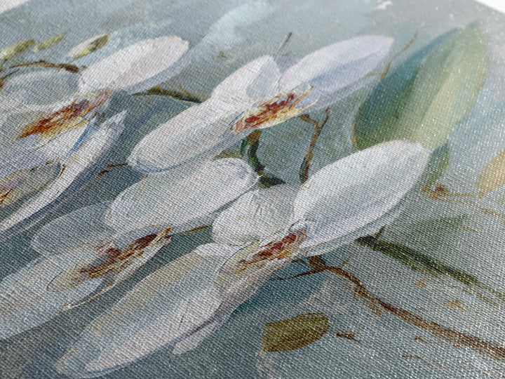 White Orchid on Gray Stone Surface Canvas Print, Medical Office Art, Art Print, Office Decor, Oil Painting, Calm, Printable Art, MOA-1x3-90