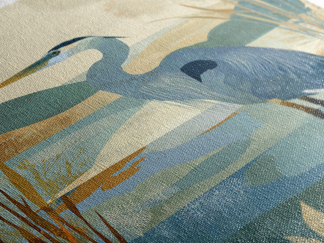 Blue Heron Standing Framed Canvas Print, Medical Office Art, Textured Painting, Office Decor, Fine Art, Calm, Minimalist Art, MOA-2x3-22