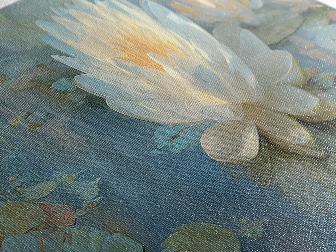 Lotus Flower Floating on Still Water Canvas Print, Medical Office Art, Teal Wall Art, Office Decor, Watercolor Art, Calm, MOA-3x1-75