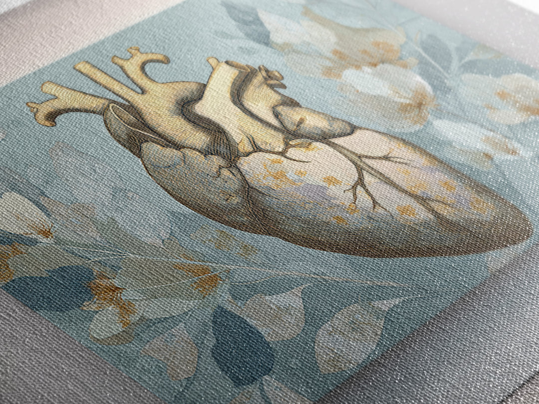 Anatomical Heart Rendered as Tasteful Botanical Art Canvas Print, Medical Office Art, Anatomy Wall Art, Office Decor, Calm, MOA-3x2-17