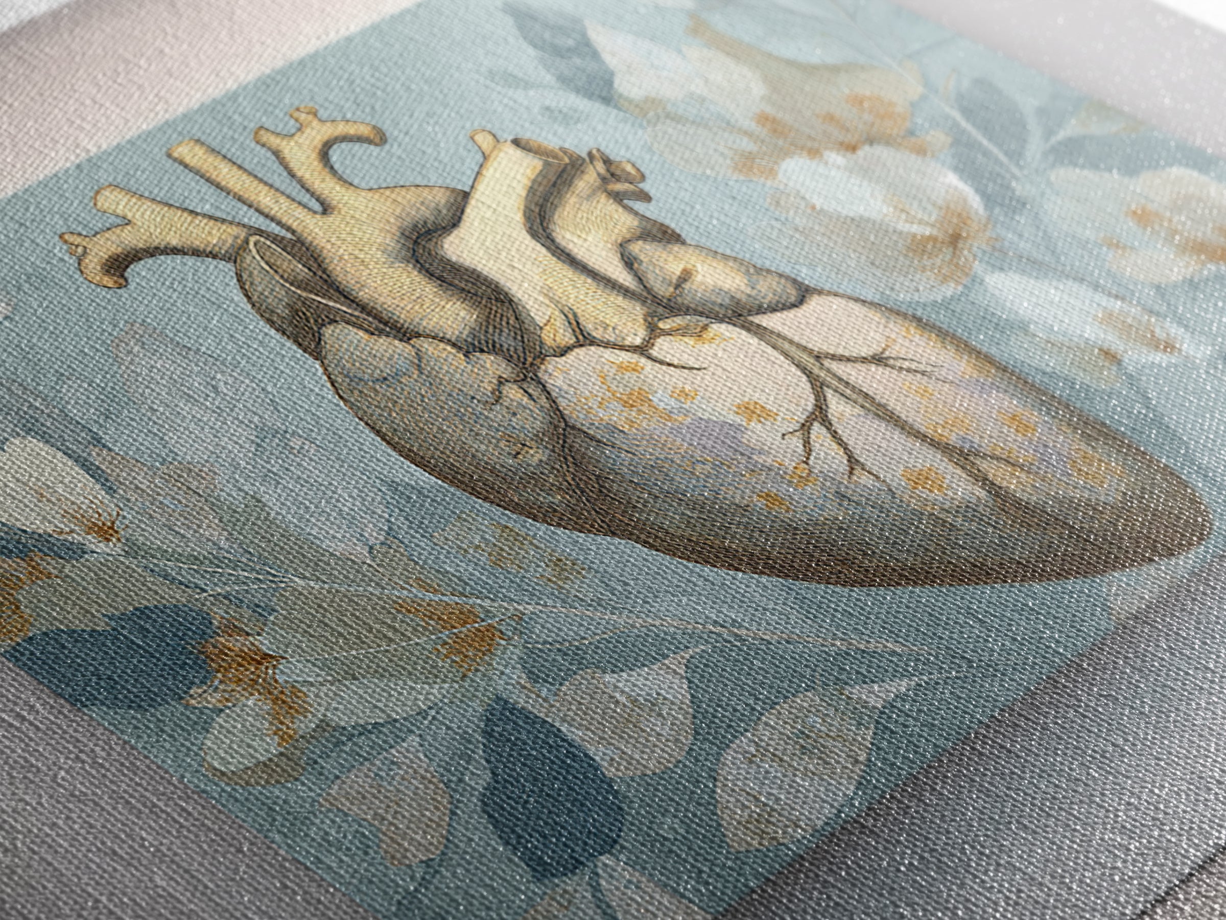 Anatomical Heart Rendered as Tasteful Botanical Art Canvas Print, Medical Office Art, Anatomy Wall Art, Office Decor, Calm, MOA-3x2-17