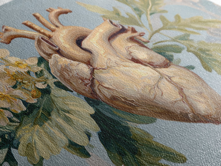 Anatomical Heart Rendered as Tasteful Botanical Art Framed Canvas Print, Medical Office Art, Anatomy Art, Office Decor, Calm, MOA-3x2-41