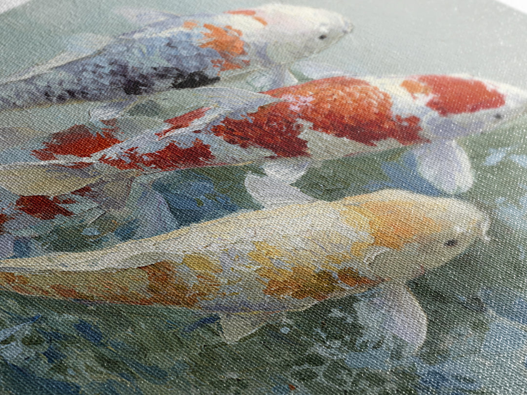 Calm Koi Fish Swimming Through Clear Water Framed Canvas Print, Medical Office Art, Medical Decor, Office Decor, Oil Painting, MOA-3x2-50