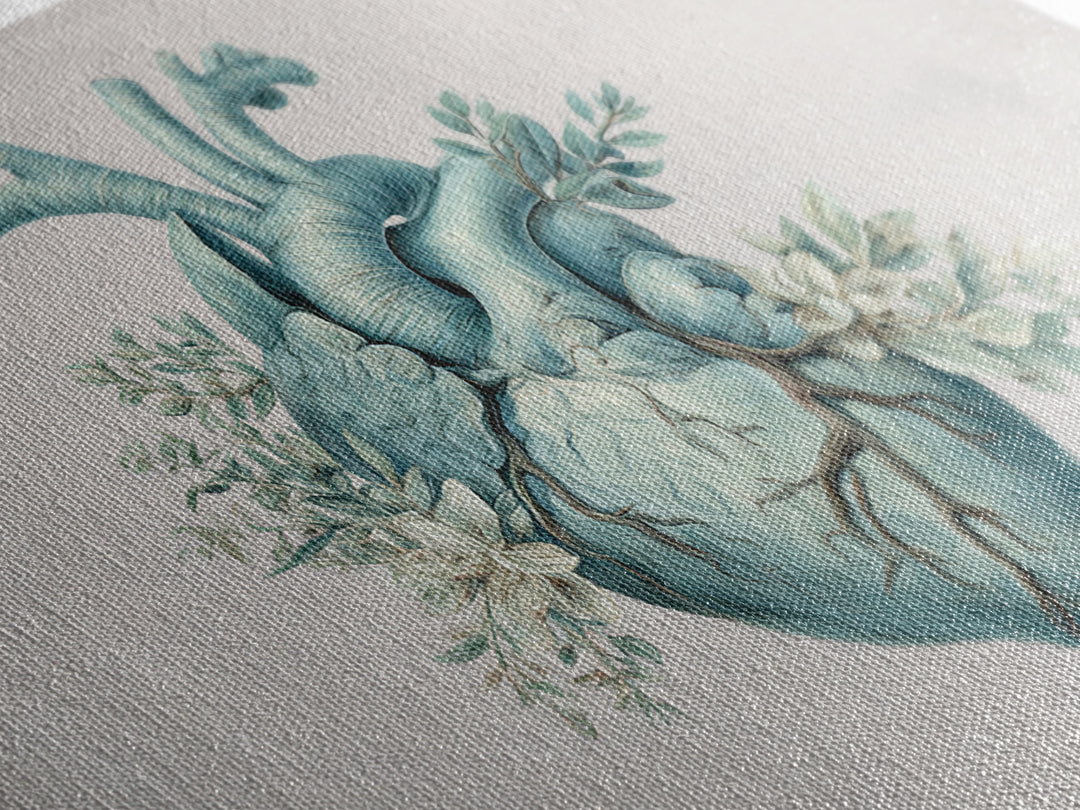 Anatomical Heart Rendered as Tasteful Botanical Art Framed Canvas Print, Medical Office Art, Anatomy Art, Office Decor, Calm, MOA-3x2-65
