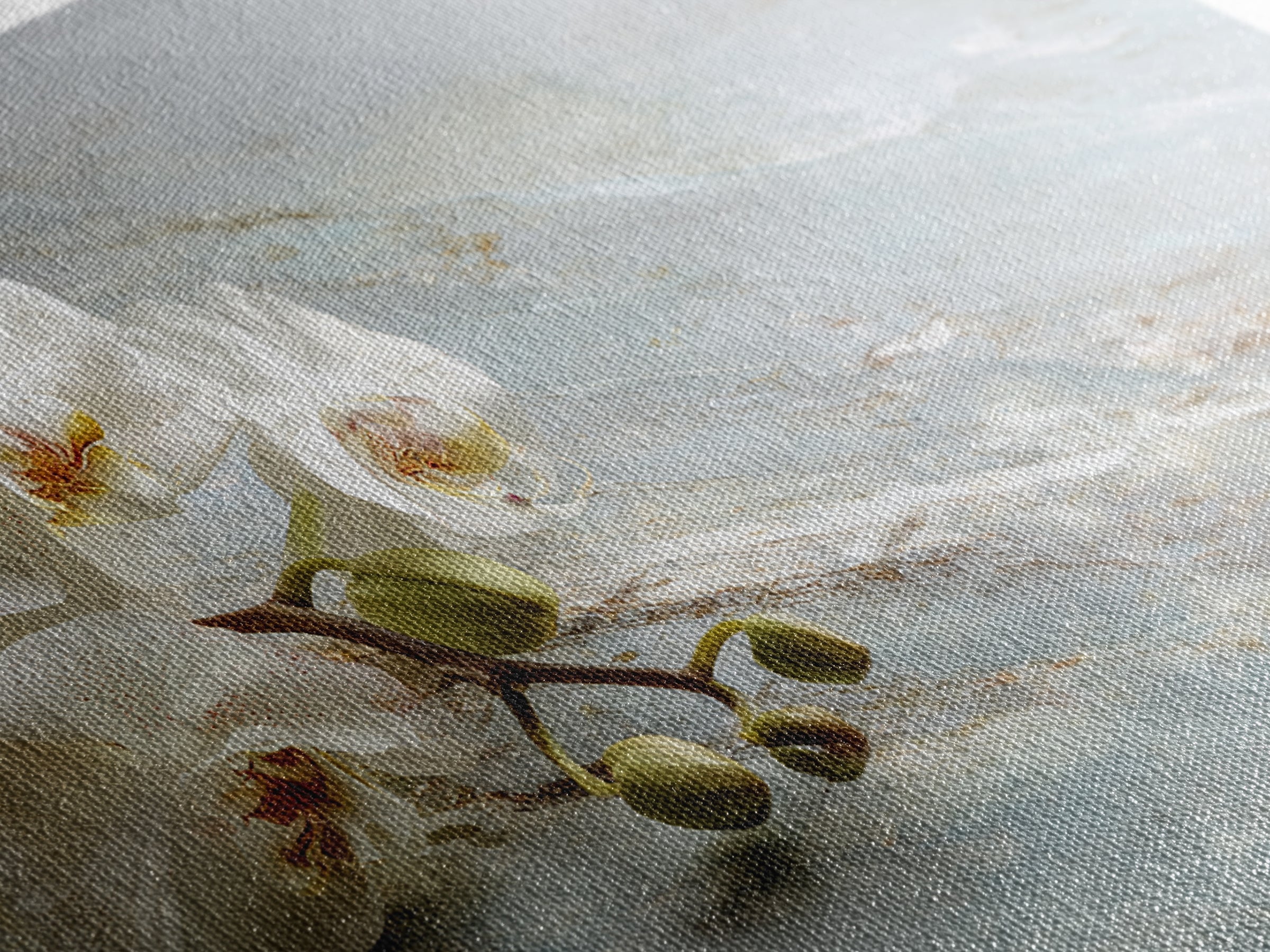 White Orchid on Gray Stone Surface Framed Canvas Print, Medical Office Art, Brain Art, Office Decor, Oil Painting, Calm, MOA-3x2-82