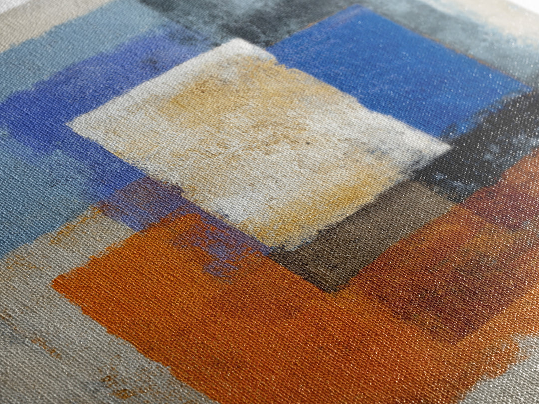 Expressive Brushwork in Cobalt and Rust Framed Canvas Print, Modern Art, Gallery Decor, Living Room Decor, Fine Art, Modern, MOD-1x1-78