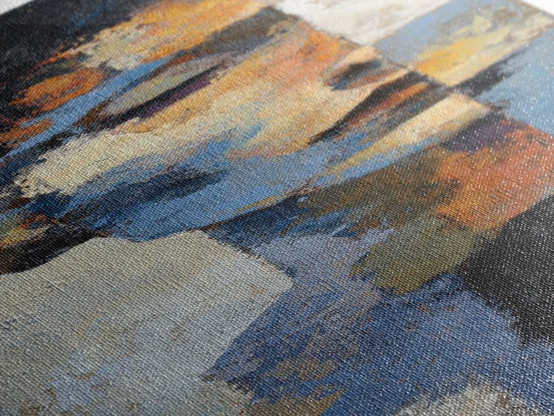 Expressive Brushwork in Cobalt and Rust Canvas Print, Modern Art, Art Print, Living Room Decor, Oil Painting, Modern, MOD-1x3-90