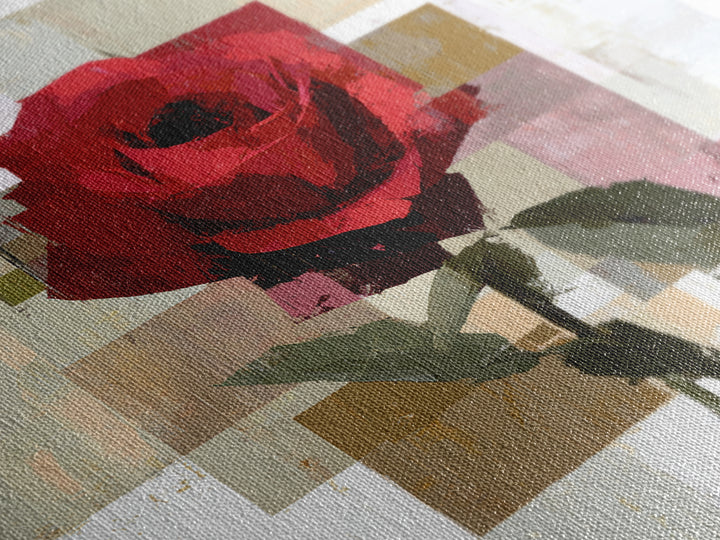 Single Red Rose Rendered Only Canvas Print, Monochrome Art, Modern Art, Living Room Decor, Watercolor Art, Mono, MON-1x1-55