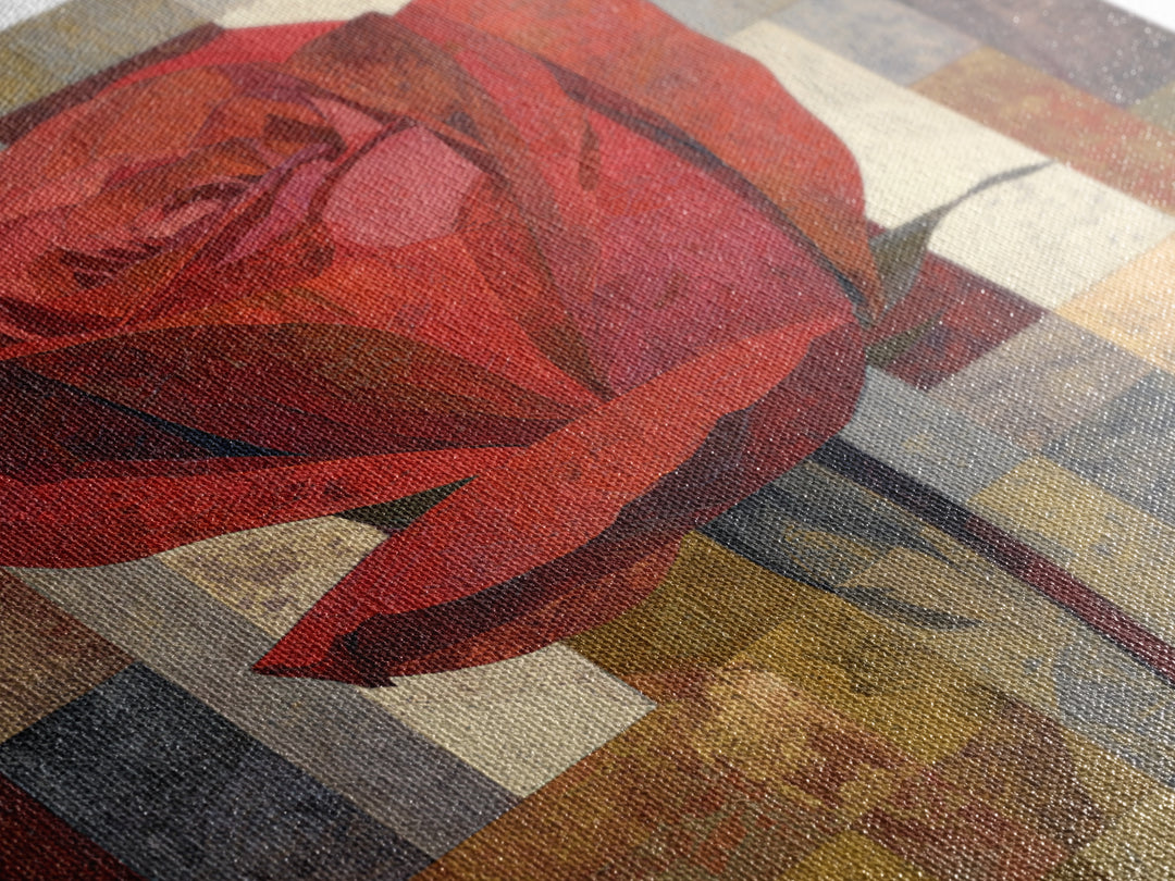 Single Red Rose Rendered Only Framed Canvas Print, Monochrome Art, Modern Decor, Living Room Decor, Oil Painting, Mono, MON-1x1-79