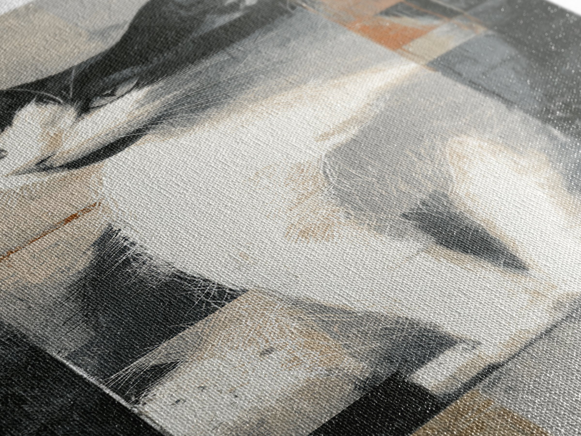 Monochrome Cat Portrait Canvas Print, Monochrome Art, Abstract Painting, Living Room Decor, Fine Art, Mono, Luxury Decor, MON-1x3-95