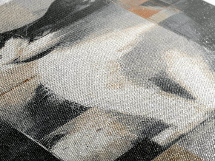 Monochrome Cat Portrait Canvas Print, Monochrome Art, Abstract Painting, Living Room Decor, Fine Art, Mono, Luxury Decor, MON-1x3-95