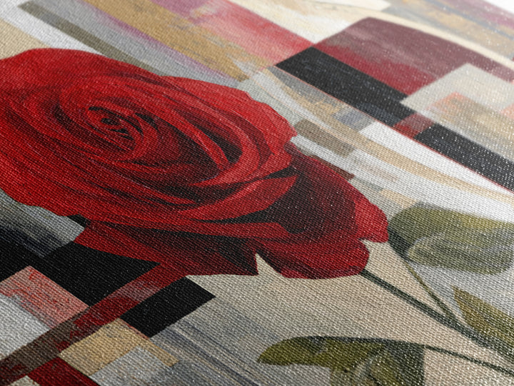 Single Red Rose Rendered Only Framed Canvas Print, Monochrome Art, Modern Decor, Living Room Decor, Oil Painting, Mono, MON-2x1-27