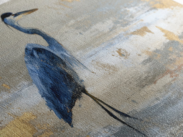 Blue Heron in Monochrome Navy Palette Framed Canvas Print, Monochrome Art, Minimalist Decor, Living Room Decor, Fine Art, Mono, MON-2x1-28