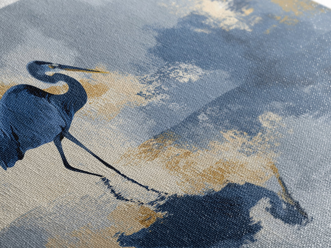 Blue Heron in Monochrome Navy Palette Canvas Print, Monochrome Art, Digital Print, Living Room Decor, Fine Art, Mono, MON-2x1-76