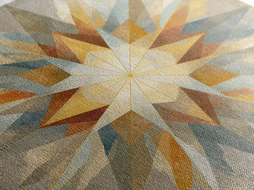 Gold Geometric Sunburst Framed Canvas Print, Moroccan Art, Living Room Decor, Oil Painting, Marrakesh 048, Set of Prints, MOR-1x1-48