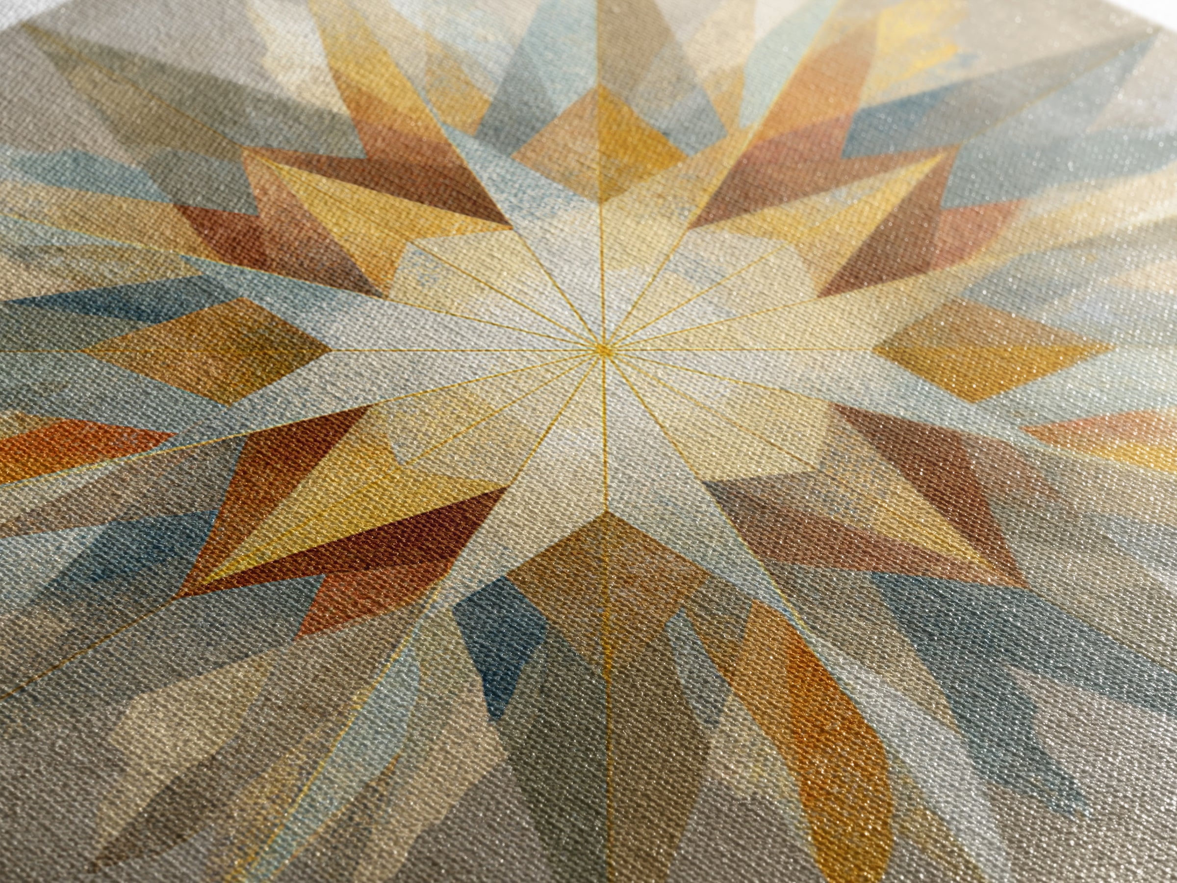 Gold Geometric Sunburst Framed Canvas Print, Moroccan Art, Living Room Decor, Oil Painting, Marrakesh 048, Set of Prints, MOR-1x1-48