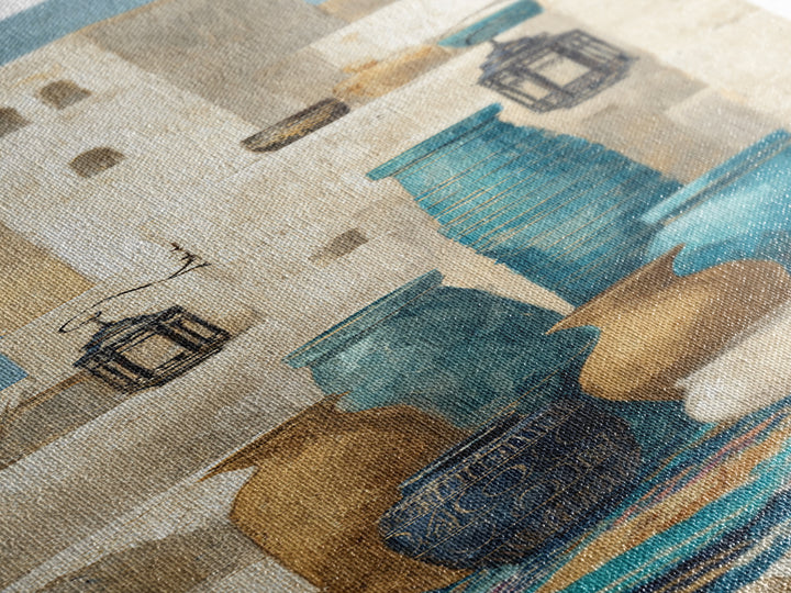Desert Tent with Woven Rugs and Lanterns Canvas Print, Moroccan Art, Modern Decor, Living Room Decor, Fine Art, Marrakesh, MOR-1x3-26
