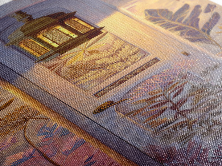 Patterned Door Hardware and Carved Wood Detail Canvas Print, Moroccan Art, Neutral Decor, Living Room Decor, Oil Painting, MOR-1x3-55