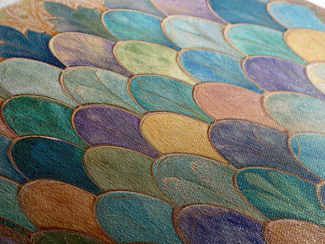 Turquoise Tile Fish Scale Pattern Canvas Print, Moroccan Art, Wall Art Print, Living Room Decor, Fine Art, Marrakesh, MOR-2x1-17