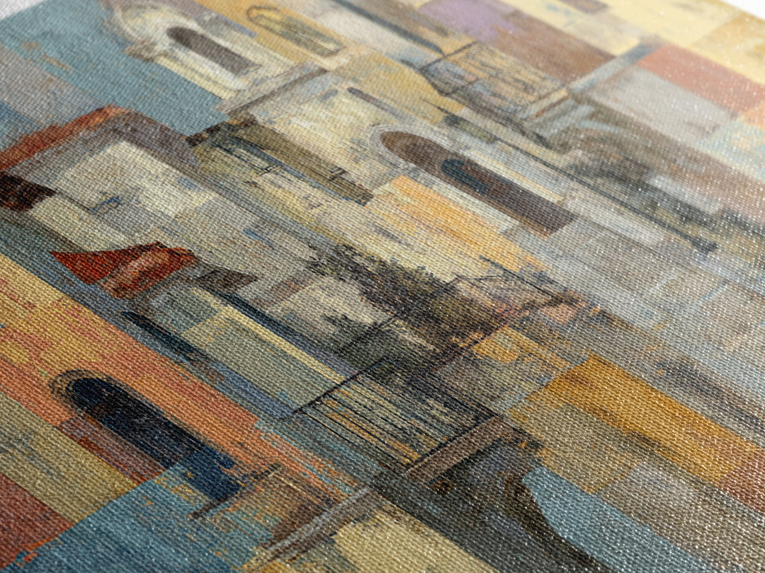Blue City Alley Rendered as Painterly Shapes Canvas Print, Moroccan Art, Art, Living Room Decor, Fine Art, Marrakesh, MOR-2x1-2