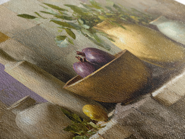 Pomegranate and Brass Bowl Still Life Framed Canvas Print, Moroccan Art, Wall Art, Living Room Decor, Fine Art, Marrakesh, MOR-2x1-42