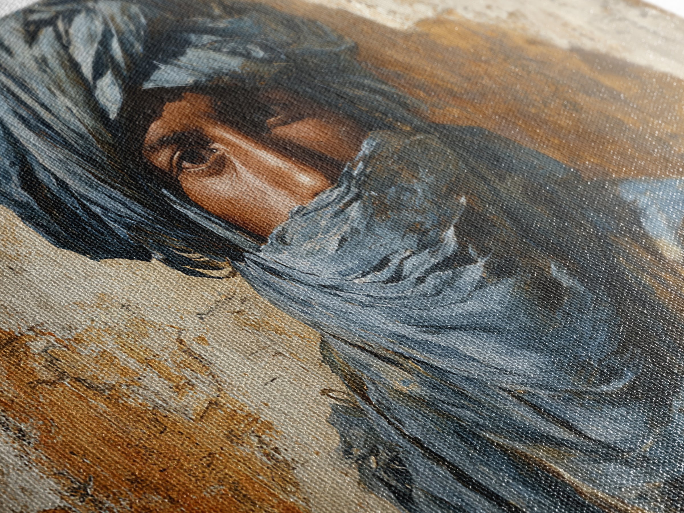 Tuareg Blue Scarf Portrait Canvas Print, Moroccan Art, Living Room Decor, Oil Painting, Marrakesh 162, Set of Prints, MOR-2x1-62