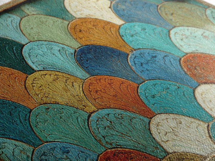Turquoise Tile Fish Scale Pattern Framed Canvas Print, Moroccan Art, Living Room Rug, Living Room Decor, Abstract Art, MOR-2x1-65
