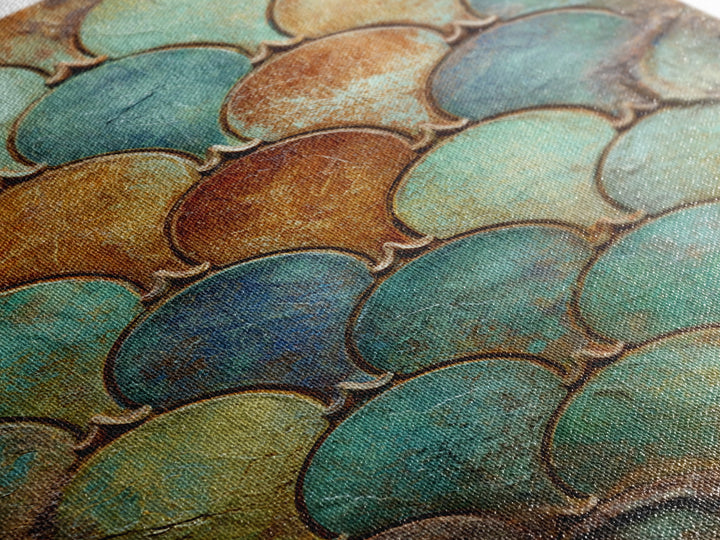 Turquoise Tile Fish Scale Pattern Framed Canvas Print, Moroccan Art, Gallery Wall Set, Living Room Decor, Oil Painting, MOR-2x3-53