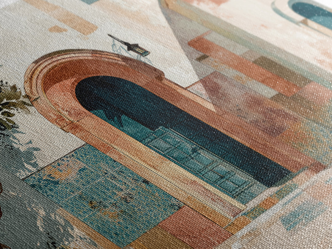 Arched Doorway with Lantern Glow and Patterned Canvas Print, Moroccan Art, Ramadan Decor, Living Room Decor, Marrakesh, MOR-3x2-30