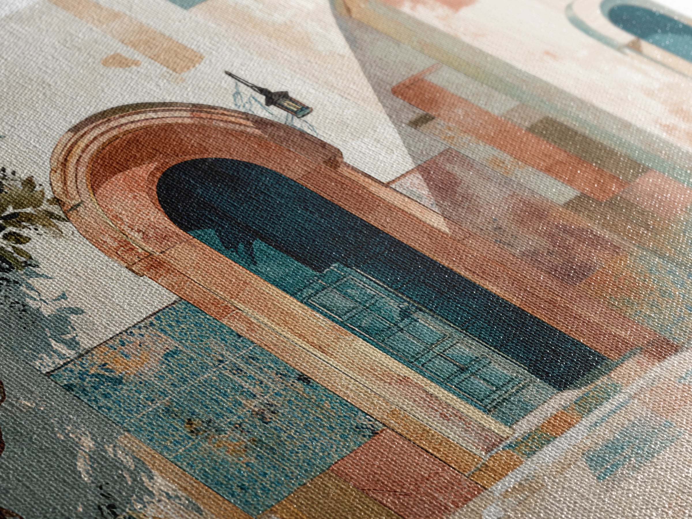 Arched Doorway with Lantern Glow and Patterned Canvas Print, Moroccan Art, Ramadan Decor, Living Room Decor, Marrakesh, MOR-3x2-30