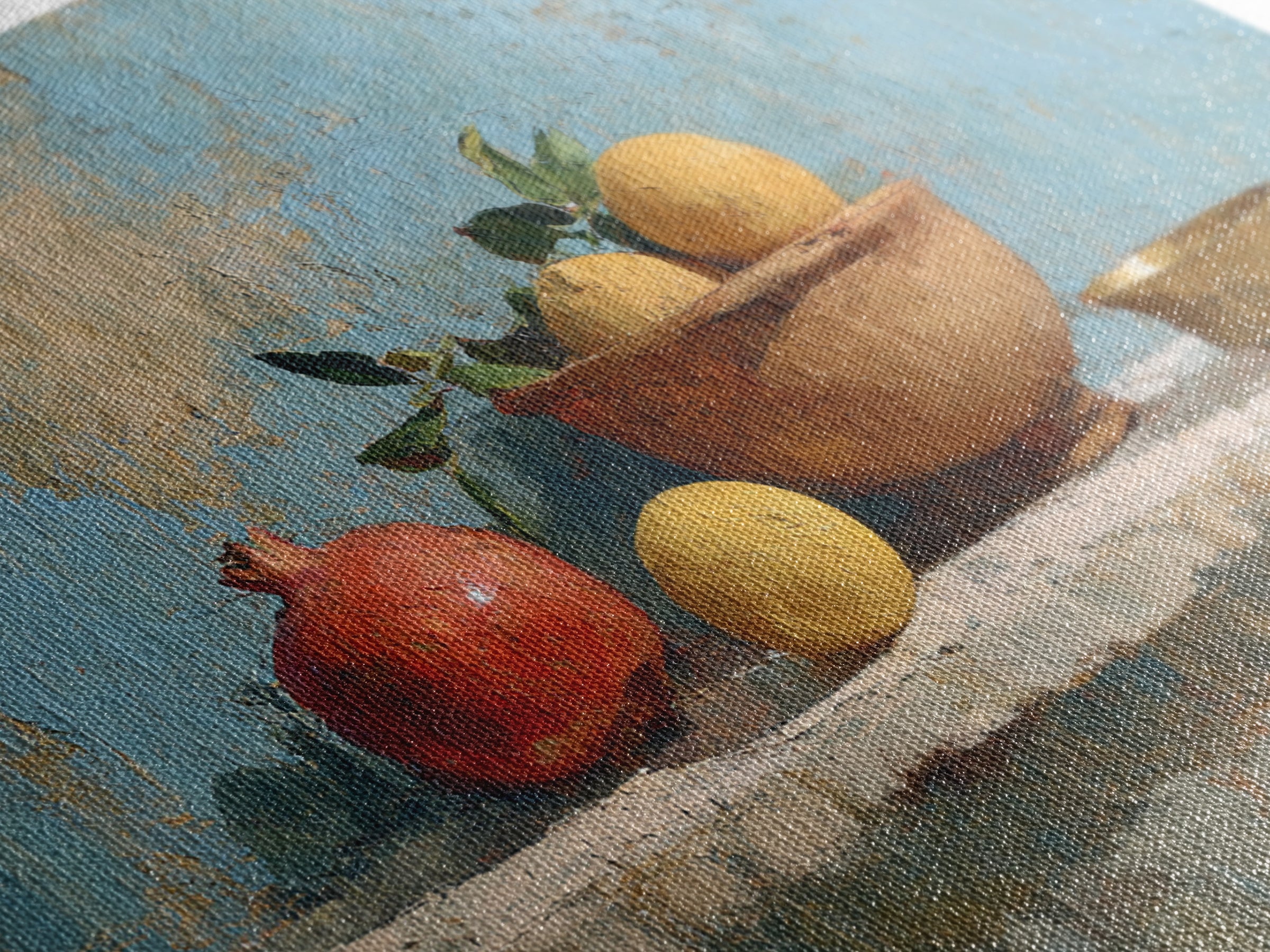 Pomegranate and Brass Bowl Still Life Framed Canvas Print, Moroccan Art, Moroccan Decor, Living Room Decor, Oil Painting, MOR-3x2-50