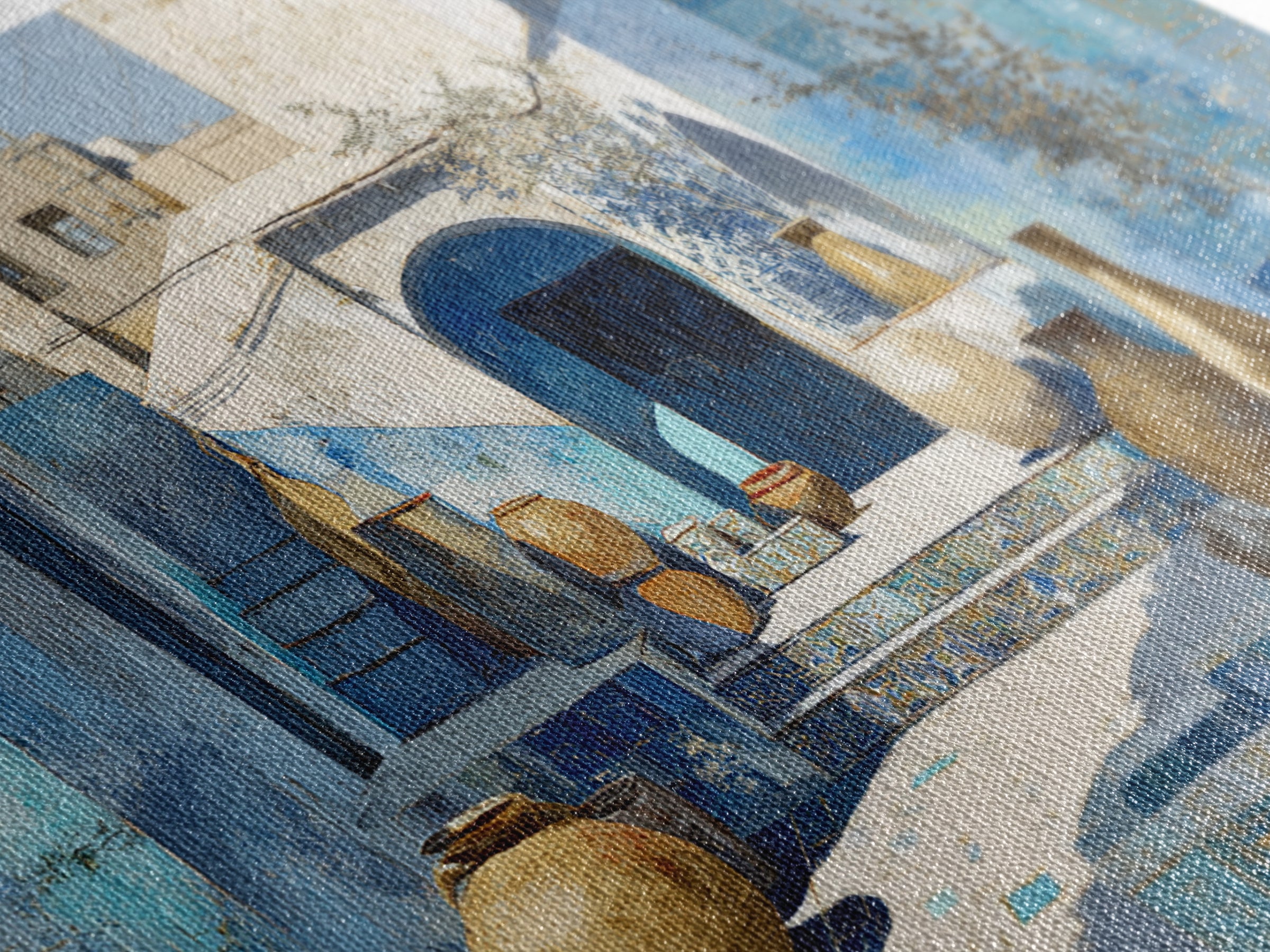 Blue City Alley Rendered as Painterly Shapes Canvas Print, Moroccan Art, Travel Wall Art, Living Room Decor, Abstract Art, MOR-3x2-58