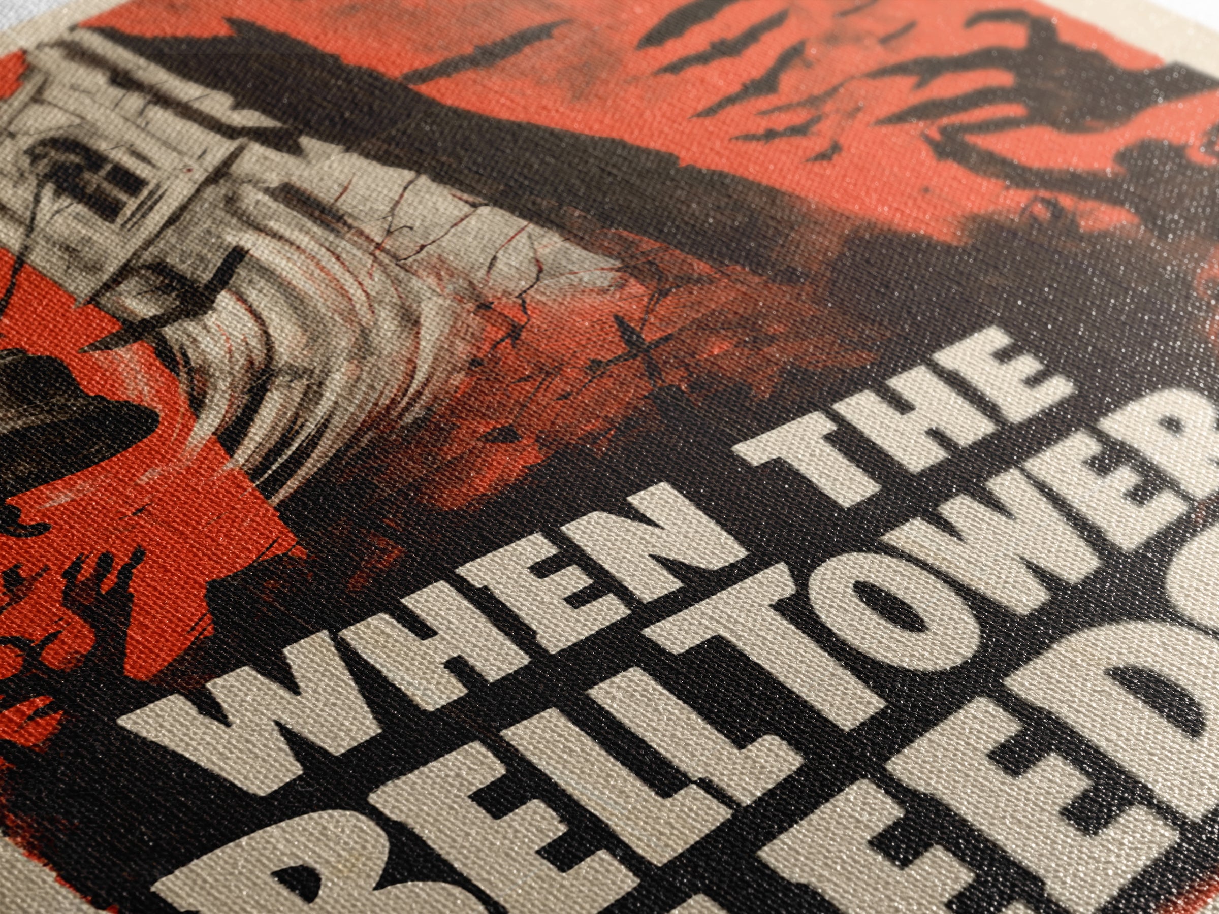 When The Bell Tower Bleeds, English Language Horror Movie Poster, 1950s Creature-Feature One-Sheet Inspired Art, Cult Horror Poster