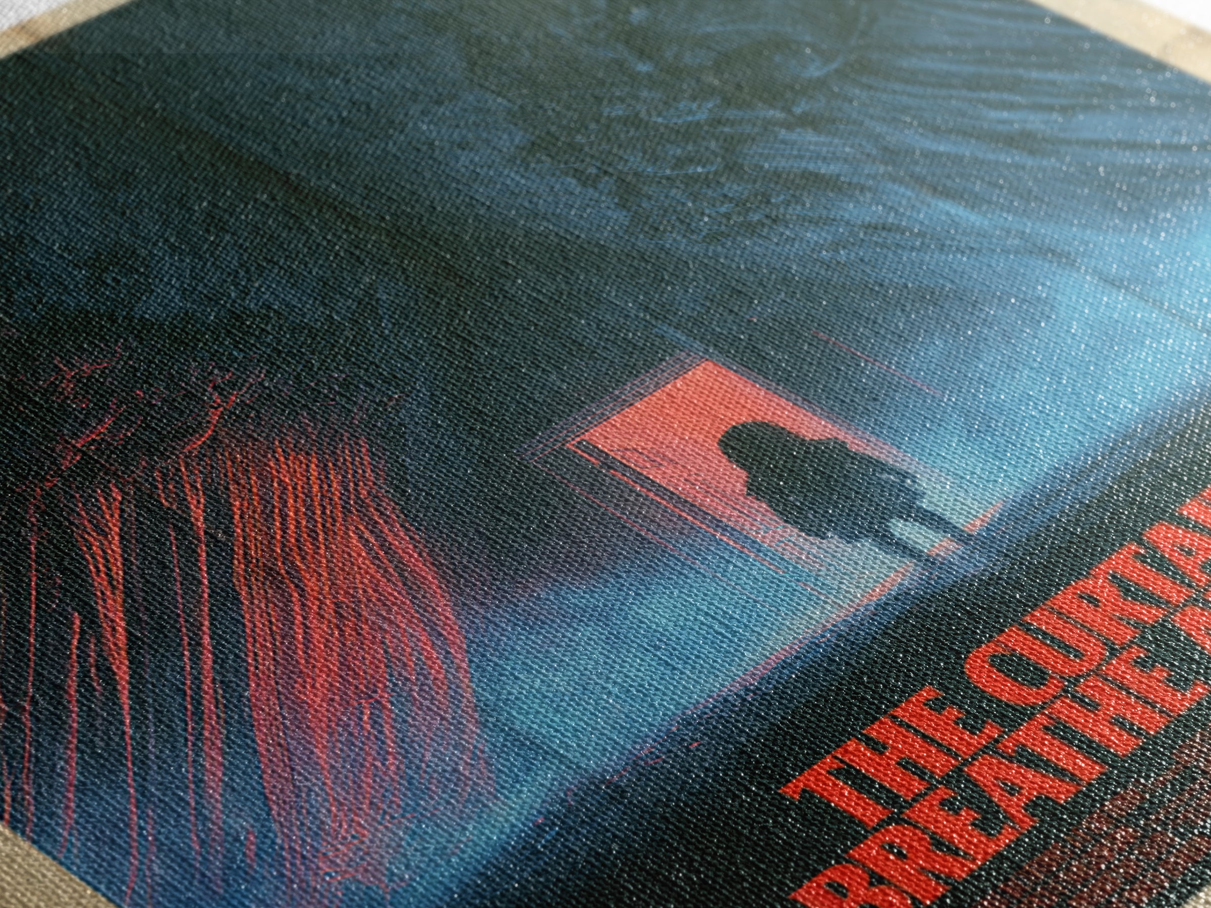 The Curtains Breathe At Dawn, English Language Horror Movie Poster, 1980s Vhs Nightmare Cover Inspired Art, Retro Horror Movie Art