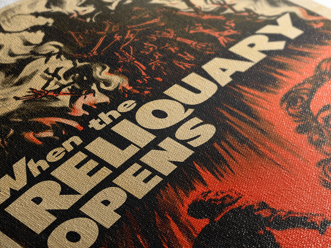 When The Reliquary Opens, English Language Horror Movie Poster, 1950s Creature-Feature One-Sheet Inspired Art, Gothic Cinema Wall Art
