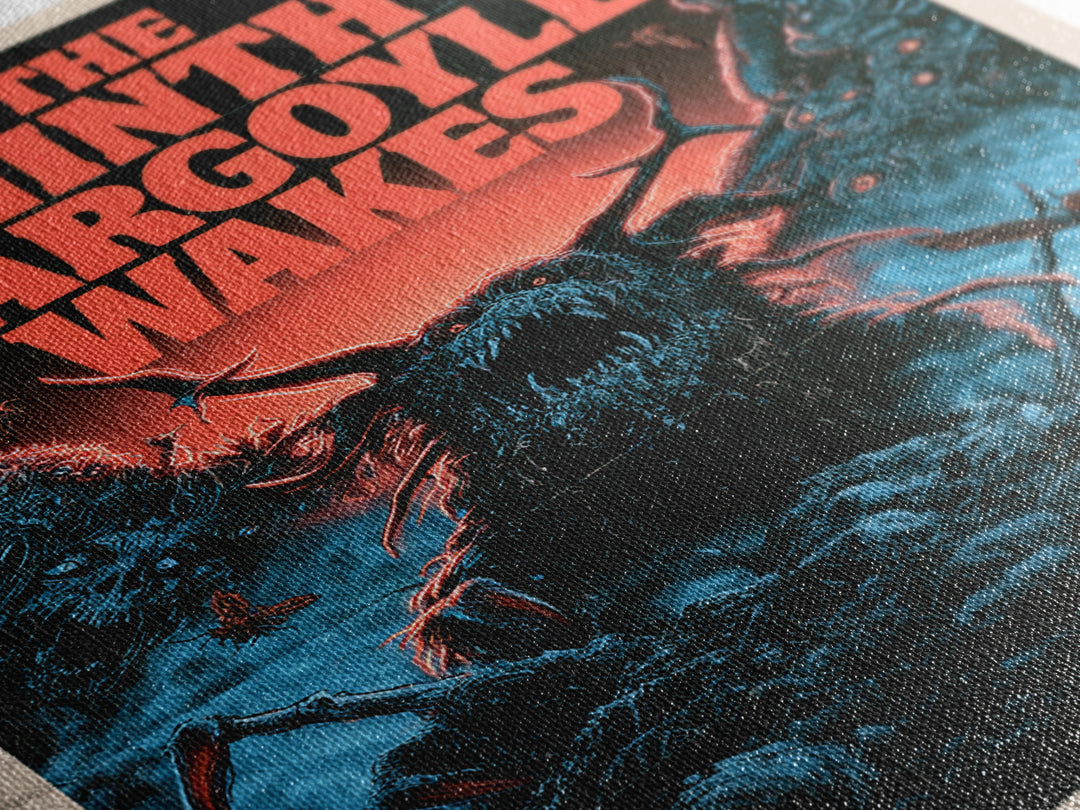 The Ninth Gargoyle Wakes, English Language Horror Movie Poster, 1980s Vhs Nightmare Cover Inspired Art, Classic Monster Poster