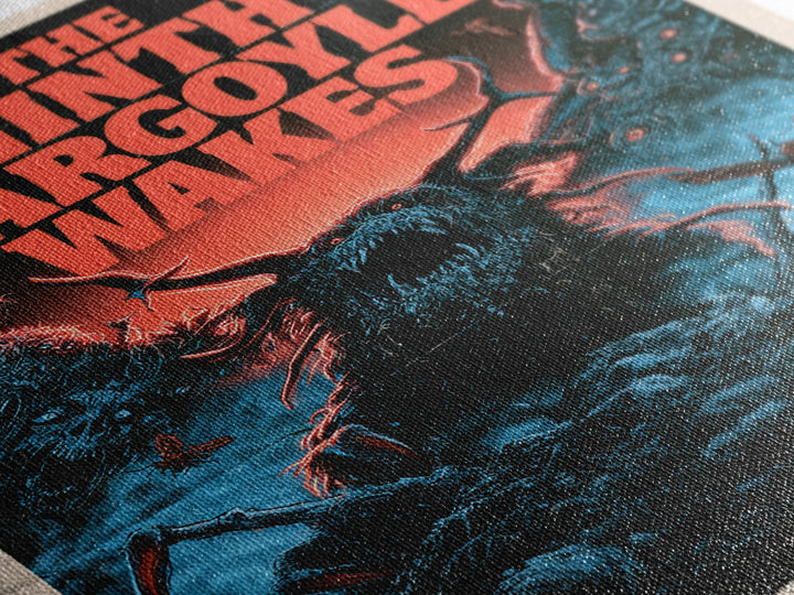 The Ninth Gargoyle Wakes, English Language Horror Movie Poster, 1980s Vhs Nightmare Cover Inspired Art, Classic Monster Poster