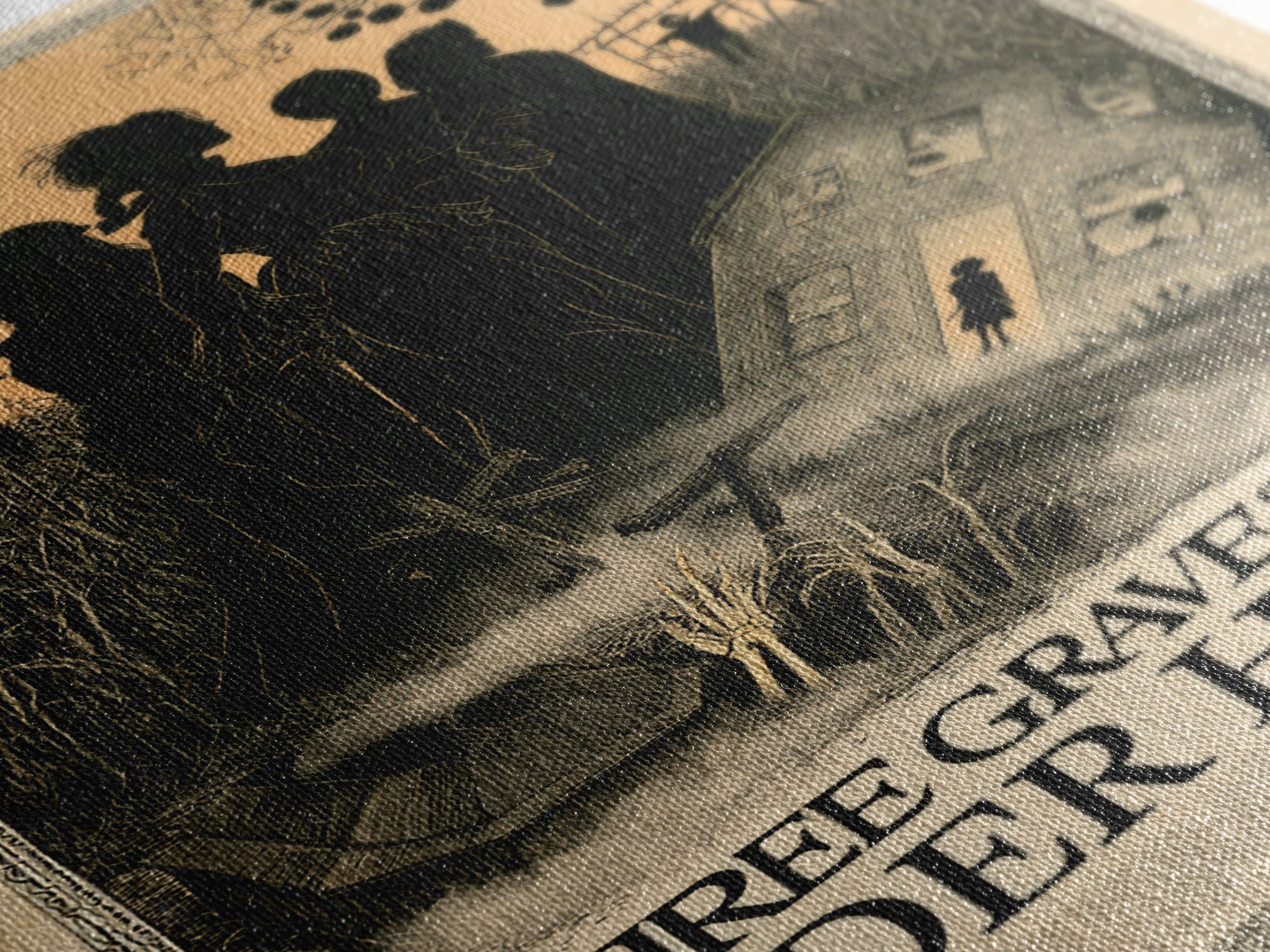 Three Graves Under The Cider House, English Language Horror Movie Poster, Decadent Line Art, Gothic Cinema Wall Art