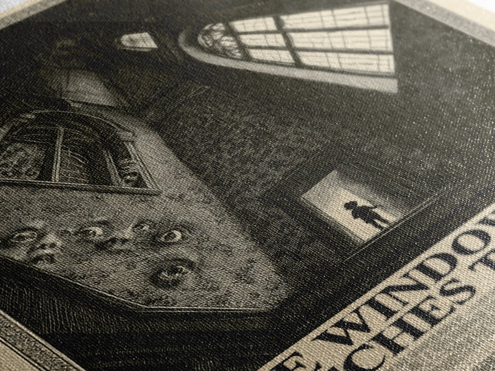 The Window That Watches The Hall, English Language Horror Movie Poster, Gothic Engraving Art, Cult Horror Poster, Framed Canvas Print