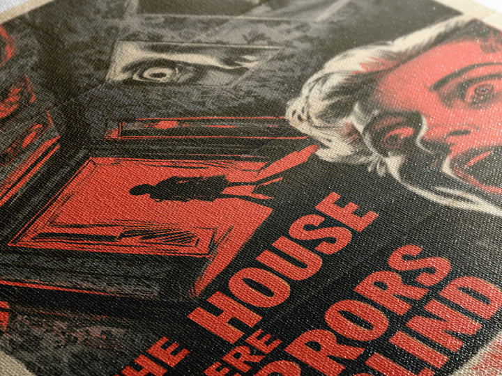 The House Where Mirrors Go Blind, English Language Horror Movie Poster, 1950s Creature-Feature One-Sheet Inspired Art, Framed Canvas Print