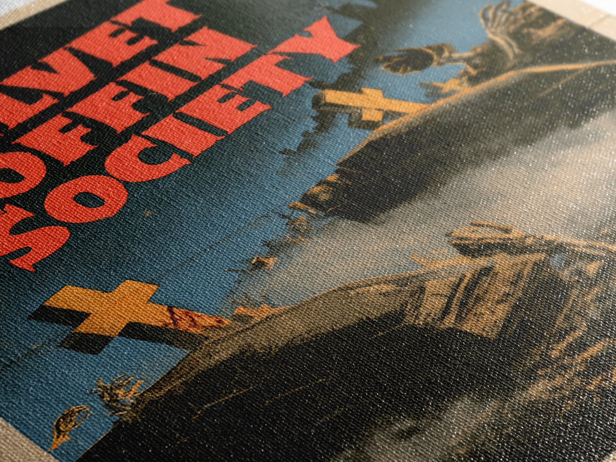 The Velvet Coffin Society, English Language Horror Movie Poster, Giallo Horror Art, Classic Monster Poster, Framed Canvas Print