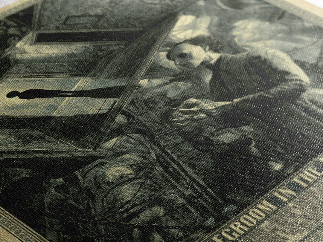 The Bridegroom In The Rain-Slick Mirror, English Language Horror Movie Poster, Architectural Etching Art, Canvas Print