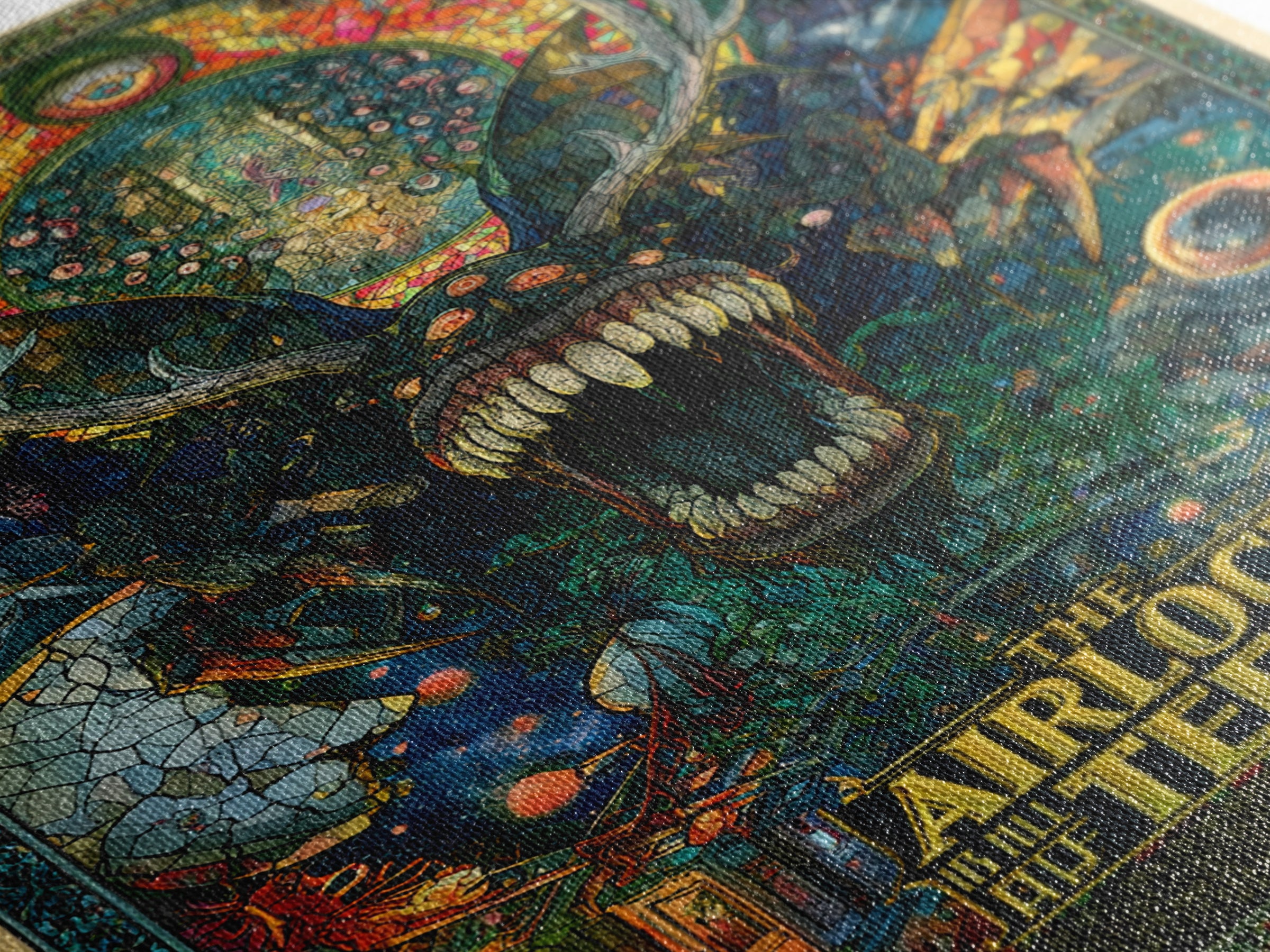The Airlock Is Full Of Teeth, English Language Horror Movie Poster, Stained Glass Gothic Art, Classic Monster Poster, Canvas Print